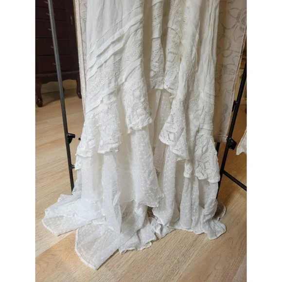 New women's sz lg free people white lace gauzy halter tie dress slice of heaven - Picture 5 of 6